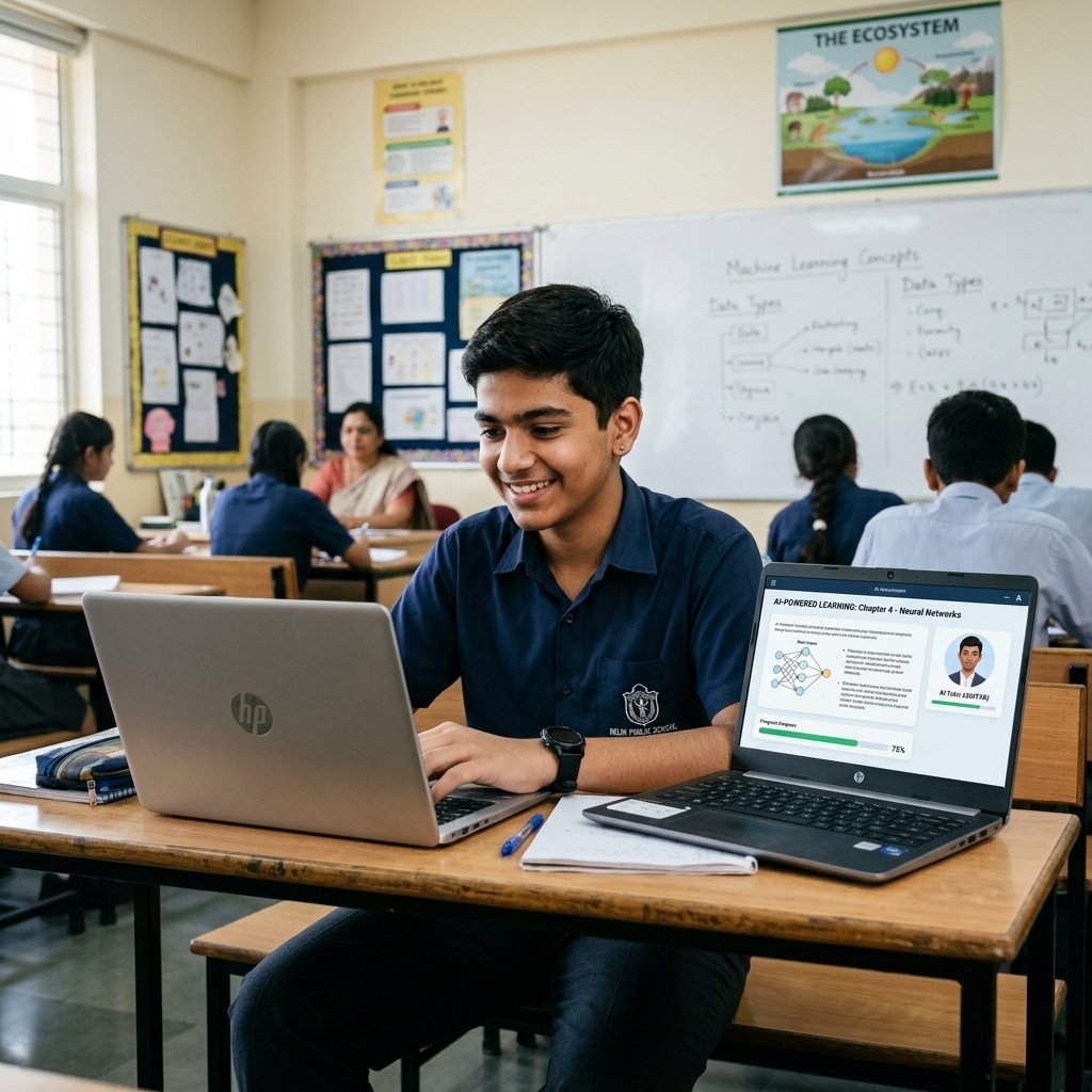 Indian student learning AI in classroom
